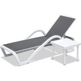 Patio Chaise Lounge Adjustable Aluminum Pool Lounge Chairs with Arm All Weather Pool Chairs for Outside,in-Pool,Lawn (Gray, 1 Lounge Chair+1 Plastic T