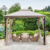 10X10FT Softtop Metal Gazebo with Mosquito Net&Sunshade Curtains,Sturdy Heavy Duty Double Roof Canopy,Galvanized Steel Design Outdoor Tent,Suitable fo