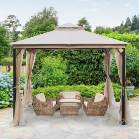 10X10FT Softtop Metal Gazebo with Mosquito Net&Sunshade Curtains,Sturdy Heavy Duty Double Roof Canopy,Galvanized Steel Design Outdoor Tent,Suitable fo