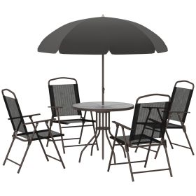 Outsunny 6 Piece Patio Dining Set for 4 with Umbrella, Outdoor Table and Chairs with 4 Folding Dining Chairs & Round Glass Table for Garden, Backyard