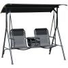Outsunny 2-Seat Patio Swing Chair, Outdoor Canopy Swing Glider with Pivot Storage Table, Cup Holder, Adjustable Shade, Bungie Seat Suspension and Weat