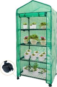 Mini Greenhouse,4 Tier Small Portable Greenhouses Kit with Caster Wheels and Roll-up Zipper PE Cover,Green House for Indoor Outdoor Seedling and Plant