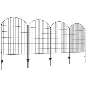 Outsunny Garden Fence, 4 Pack Steel Fence Panels, 11.4' L x 43" H, Rust-Resistant Animal Barrier Decorative Border Flower Edging for Yard, Landscape,