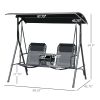 Outsunny 2-Seat Patio Swing Chair, Outdoor Canopy Swing Glider with Pivot Storage Table, Cup Holder, Adjustable Shade, Bungie Seat Suspension and Weat