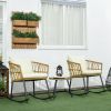 Outsunny 3 Piece Bistro Set with Cushions, Outdoor PE Rattan Wicker Patio Rocking Chair with 2 Porch Rocker Chairs, Glass Top Coffee Table Patio Conve