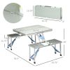 Outsunny Folding Picnic Table with Umbrella Hole, Aluminum Suitcase Portable Outdoor Table with Bench, Patio, Porch or Camping Table and Chair Set, Si