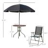 Outsunny 6 Piece Patio Dining Set for 4 with Umbrella, Outdoor Table and Chairs with 4 Folding Dining Chairs & Round Glass Table for Garden, Backyard
