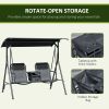 Outsunny 2-Seat Patio Swing Chair, Outdoor Canopy Swing Glider with Pivot Storage Table, Cup Holder, Adjustable Shade, Bungie Seat Suspension and Weat