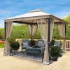 10X10FT Softtop Metal Gazebo with Mosquito Net&Sunshade Curtains,Sturdy Heavy Duty Double Roof Canopy,Galvanized Steel Design Outdoor Tent,Suitable fo