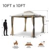 10X10FT Softtop Metal Gazebo with Mosquito Net&Sunshade Curtains,Sturdy Heavy Duty Double Roof Canopy,Galvanized Steel Design Outdoor Tent,Suitable fo