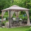 10X10FT Softtop Metal Gazebo with Mosquito Net&Sunshade Curtains,Sturdy Heavy Duty Double Roof Canopy,Galvanized Steel Design Outdoor Tent,Suitable fo