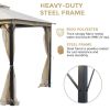 10X10FT Softtop Metal Gazebo with Mosquito Net&Sunshade Curtains,Sturdy Heavy Duty Double Roof Canopy,Galvanized Steel Design Outdoor Tent,Suitable fo