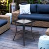Outdoor Wicker Side Table, Rattan End Table with Glass Top, Patio Coffee Bistro Table for Indoor Garden Porch Balcony, Black