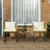 Outsunny 3 Piece Bistro Set with Cushions, Outdoor PE Rattan Wicker Patio Rocking Chair with 2 Porch Rocker Chairs, Glass Top Coffee Table Patio Conve