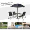 Outsunny 6 Piece Patio Dining Set for 4 with Umbrella, Outdoor Table and Chairs with 4 Folding Dining Chairs & Round Glass Table for Garden, Backyard