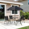 Outsunny 6 Piece Patio Dining Set for 4 with Umbrella, Outdoor Table and Chairs with 4 Folding Dining Chairs & Round Glass Table for Garden, Backyard