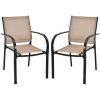 Set of 2 Patio Stackable Dining Chairs with Armrests Garden Deck
