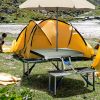 Outsunny Folding Picnic Table with Umbrella Hole, Aluminum Suitcase Portable Outdoor Table with Bench, Patio, Porch or Camping Table and Chair Set, Si