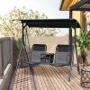 Outsunny 2-Seat Patio Swing Chair, Outdoor Canopy Swing Glider with Pivot Storage Table, Cup Holder, Adjustable Shade, Bungie Seat Suspension and Weat