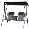 Outsunny 2-Seat Patio Swing Chair, Outdoor Canopy Swing Glider with Pivot Storage Table, Cup Holder, Adjustable Shade, Bungie Seat Suspension and Weat