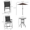 Outsunny 4 Piece Outdoor Patio Dining Furniture Set, 2 Folding Chairs, Adjustable Angle Umbrella, Wave Textured Tempered Glass Dinner Table, Black