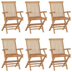Folding Patio Chairs 6 pcs Solid Teak Wood (Color: BROWN)