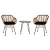 Oshion 3 pcs Wicker Rattan Patio Conversation Set with Tempered Glass Table Flaxen Yellow