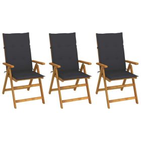 Folding Patio Chairs 3 pcs with Cushions Solid Acacia Wood (Color: BROWN)