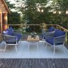4-Piece Patio Furniture Set, Outdoor Furniture with Acacia Wood Table, Patio Conversation Set with Deep Seating & Thick Cushion for Backyard Porch Bal