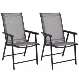 Set of 2 Outdoor Patio Folding Chair with Ergonomic Armrests (Color: GRAY)