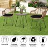 Oshion 3 pcs Wicker Rattan Patio Conversation Set with Tempered Glass Table Flaxen Yellow