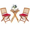 3 Pieces Patio Folding Bistro Set with Padded Cushion and Round Coffee Table
