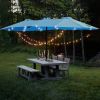 15x9ft Large Double-Sided Rectangular Outdoor Twin Patio Market Umbrella with light and base